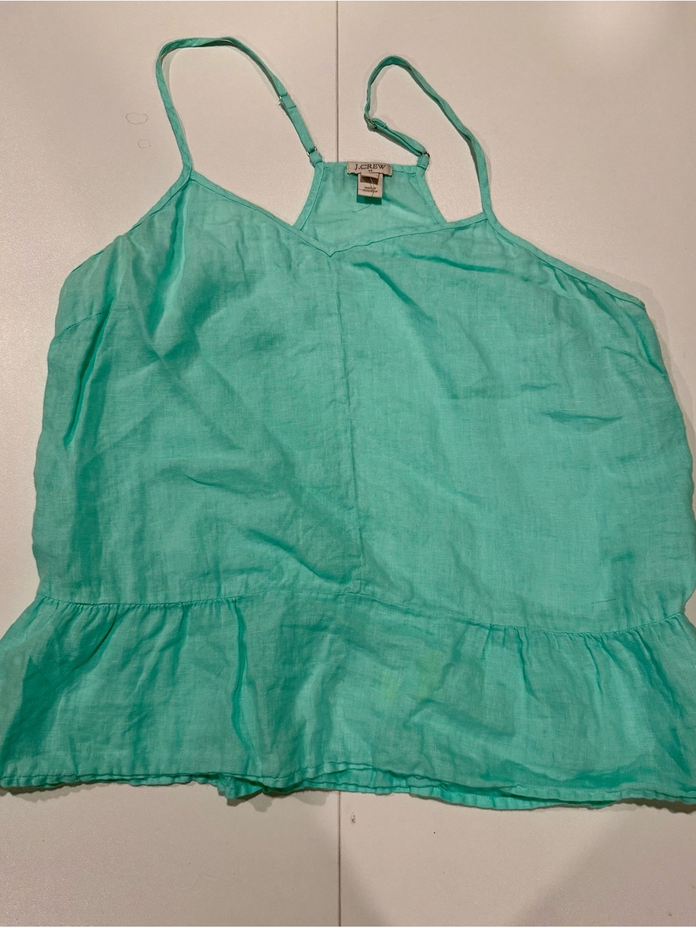 J. Crew Mint Green Linen Ruffle-Trim Cami
